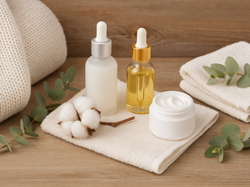 productos de rutina de cuidado facial vegana sobre la mesa